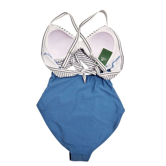 Striped Twist-Front High-Waist One-Piece Swimsuit Blue & White S Eomenie - Picture 5 of 9